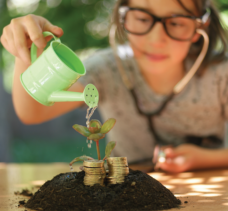 Young girl growing money symbolizes for Tech growing with you.
